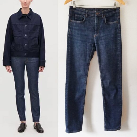 COS Dark Wash High Rise Waist Skinny Fit Cropped Leg Jeans Size 28 Classic $120 - Picture 1 of 16